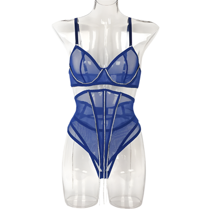 Set Conjunto de lencería con pedrería y Encaje transparente y cinturilla