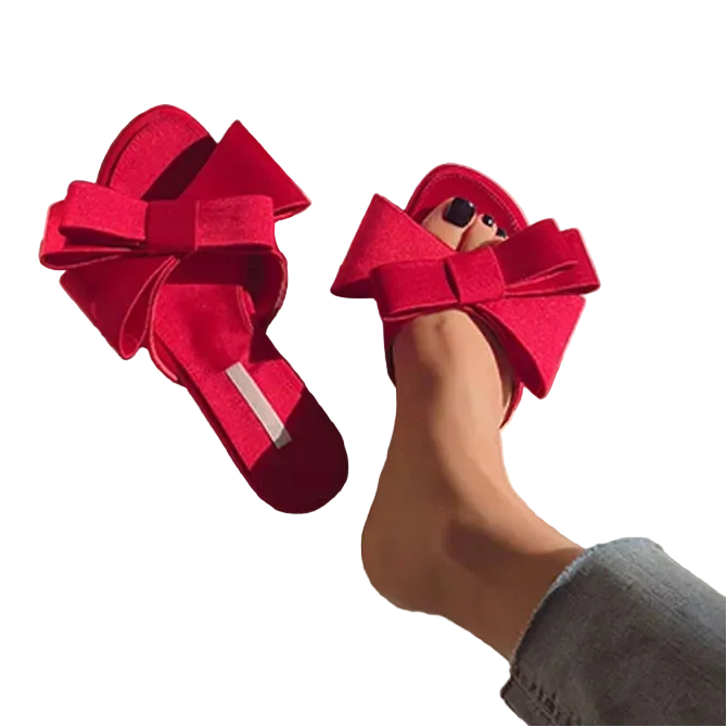 Silk Sandals with Bow, Open Mule Style Slide
