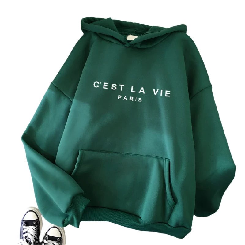 Sudadera con Capucha para Mujer de Estilo Casual, Manga Larga, Estampado y Suelta