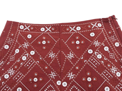 Boho Chic Outfit Set of Red Embroidered Sleeveless Vest and Wide Leg Shorts