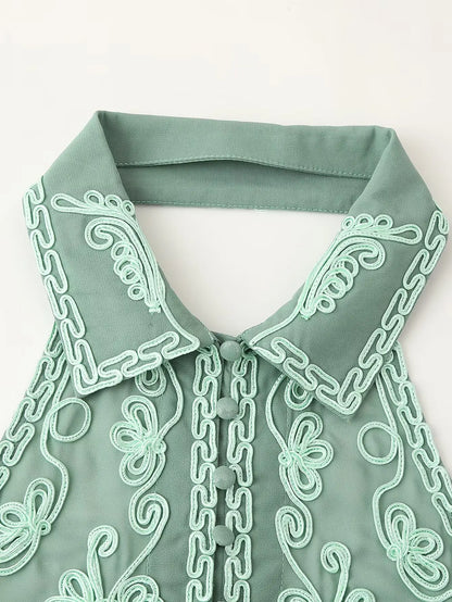 Boho Chic Set of Backless Embroidered Halter Top and Skirt