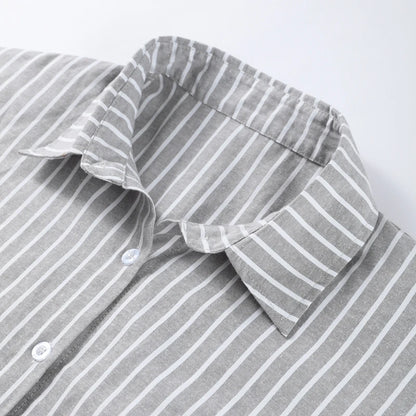 Striped Casual Set with Button-Down Short-Sleeve Lapel Shirt and Wide-Leg Shorts