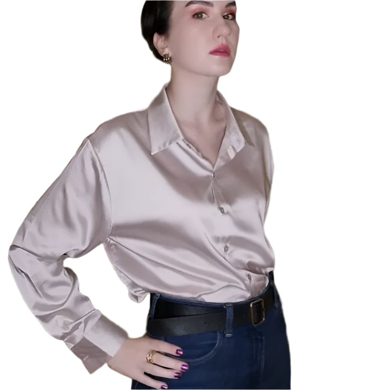 Women's vintage style white blouse with long sleeves and loose button design