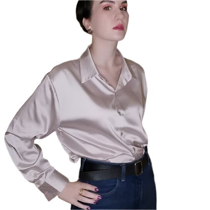 Women's vintage style white blouse with long sleeves and loose button design