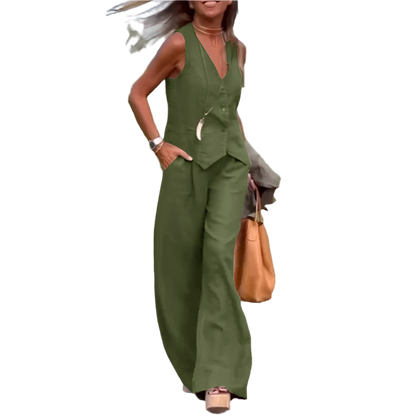 Old Money Style Vest and Wide Leg Pants Outfit