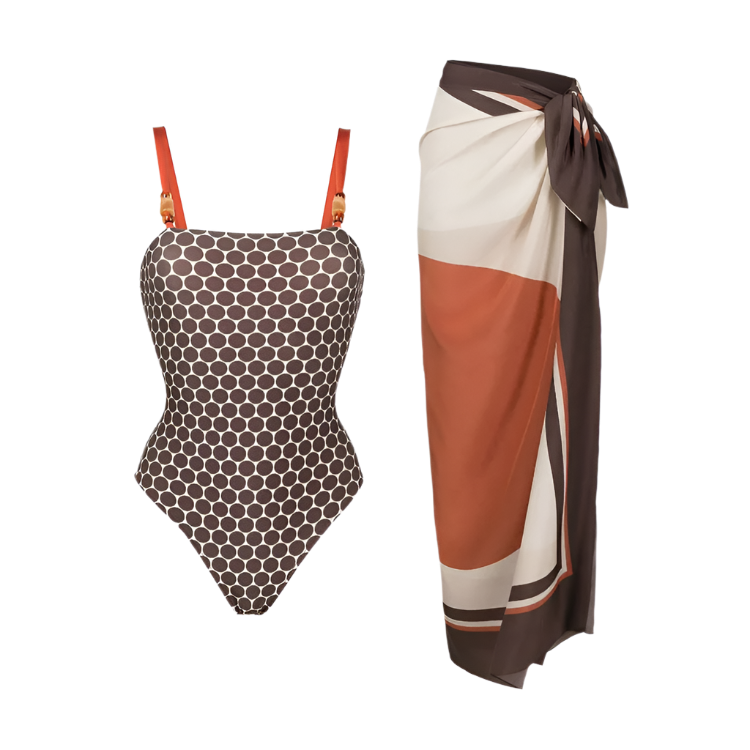 Women's Retro 2-Piece One-Piece Swimsuit, Backless, Vintage Print