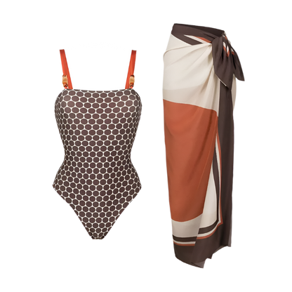 Women's Retro 2-Piece One-Piece Swimsuit, Backless, Vintage Print