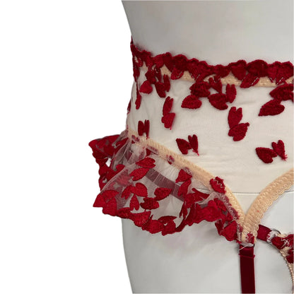 4 Piece Lace and Embroidery Lingerie Set with Ruffles