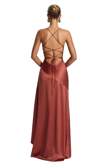 Elegant bodycon style sleeveless slim fit long dress with thin straps
