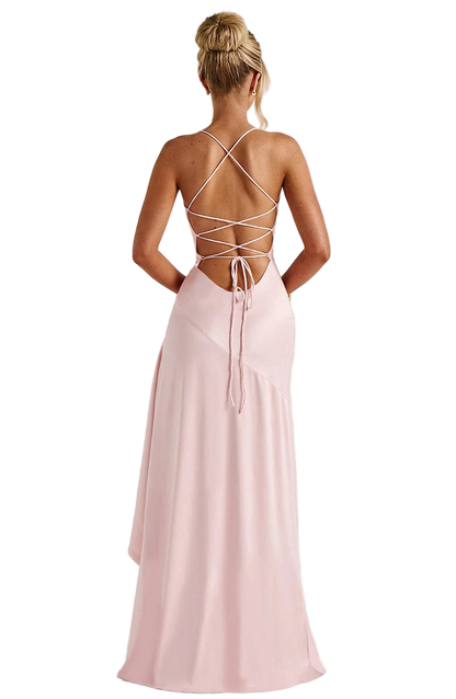 Elegant bodycon style sleeveless slim fit long dress with thin straps