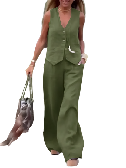 Old Money Style Vest and Wide Leg Pants Outfit