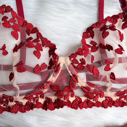 4 Piece Lace and Embroidery Lingerie Set with Ruffles