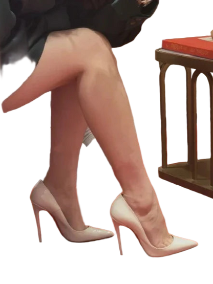 Zapatos de tacón alto de 12 cm y punta fina de suela roja y satinado