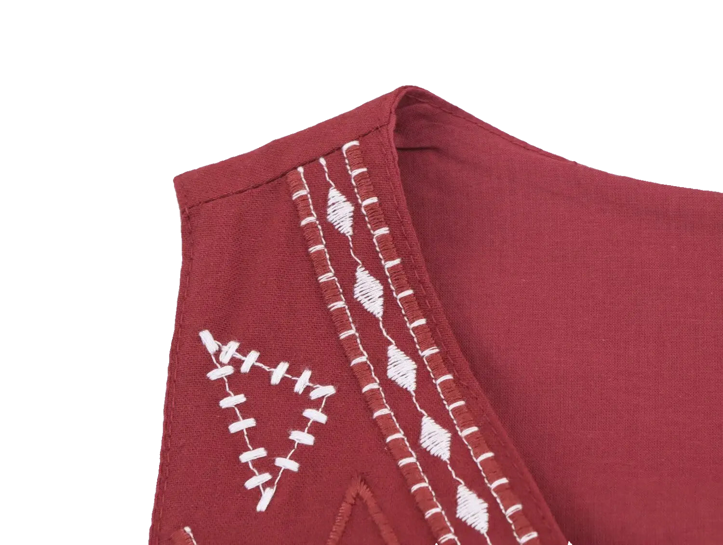 Boho Chic Outfit Set of Red Embroidered Sleeveless Vest and Wide Leg Shorts