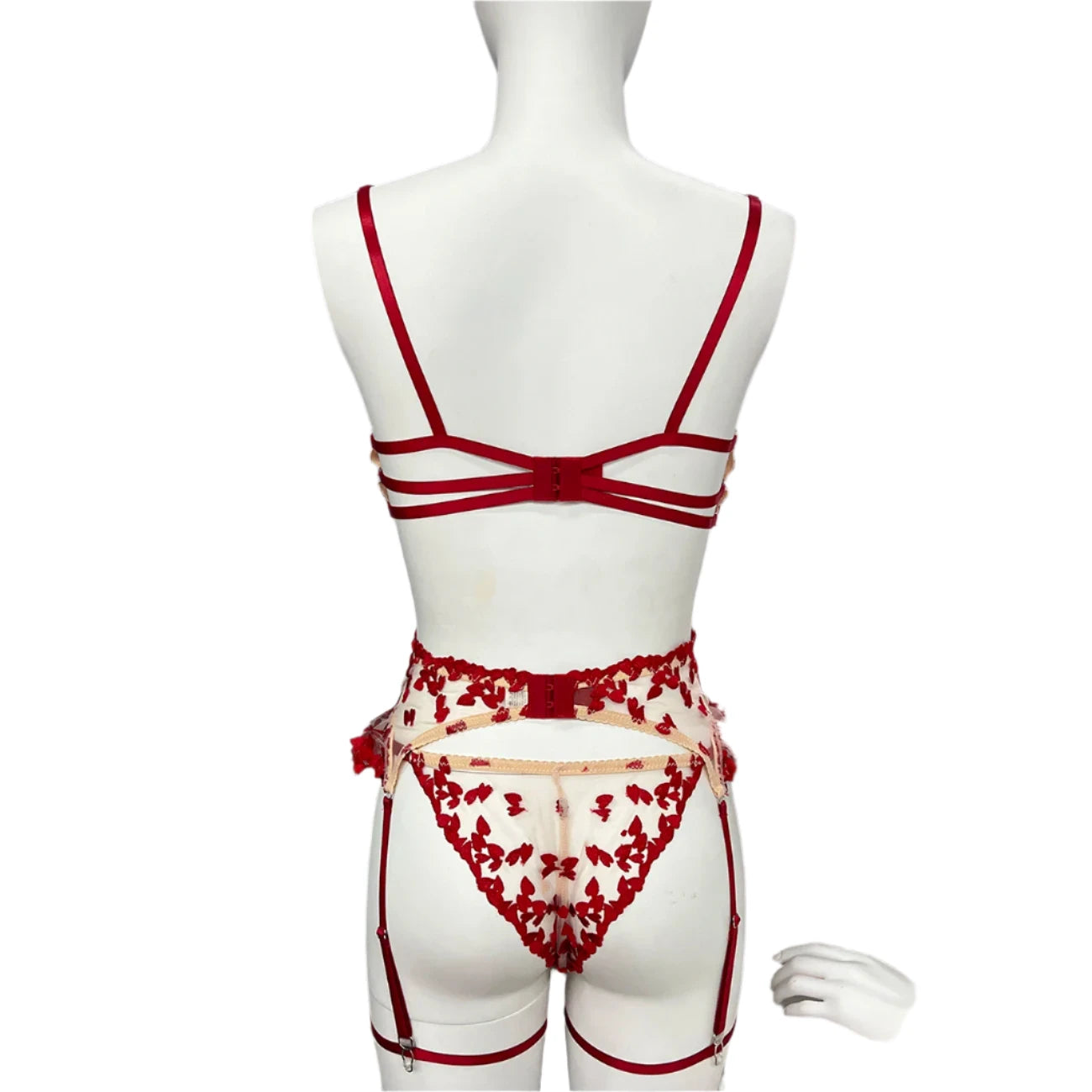 4 Piece Lace and Embroidery Lingerie Set with Ruffles