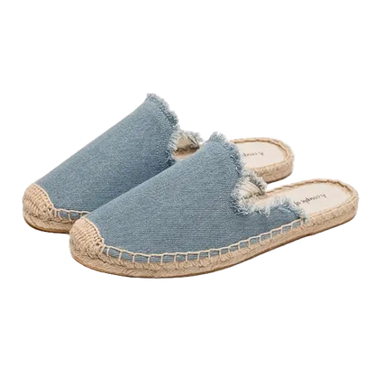 Zapatillas estilo suecos flats de yute y lona y algodón y suela TPR