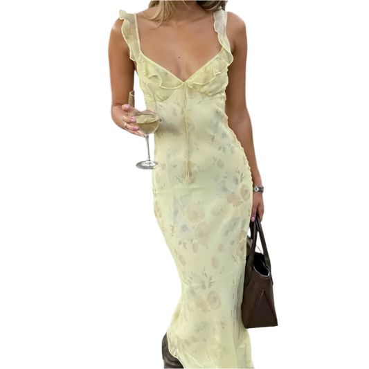Vestido de Casual Mujer con Estampado Floral Sin Espalda y Escote en V