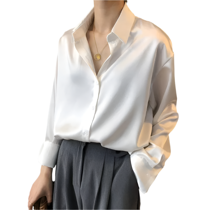 Women's vintage style white blouse with long sleeves and loose button design