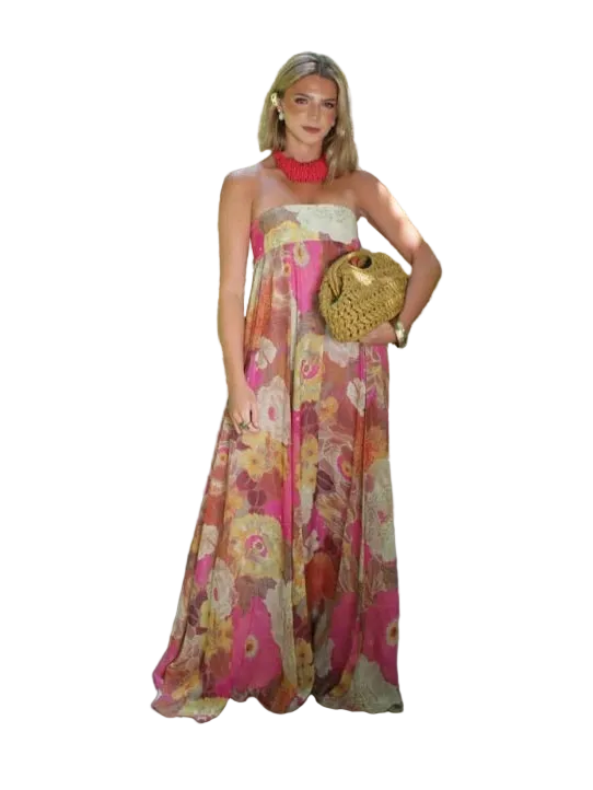 Vestido Strapless Largo sin Mangas Casual