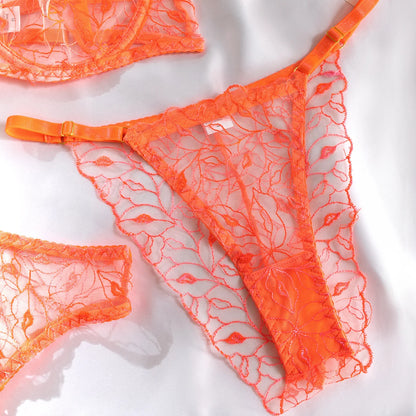 Neon Orange Lace Lingerie Set