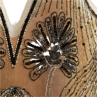 Chic Women's Mini Dress with Embroidery and Beads and Floral Print with V-Neck and Sheer