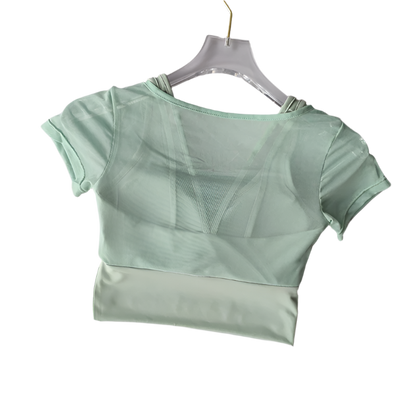Crop Top con almohadilla en los pechos de secado rápido con manga corta y transpirable