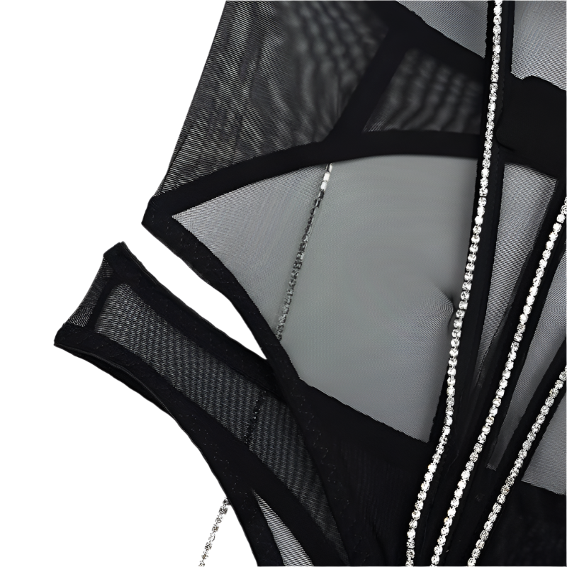 Set Conjunto de lencería con pedrería y Encaje transparente y cinturilla
