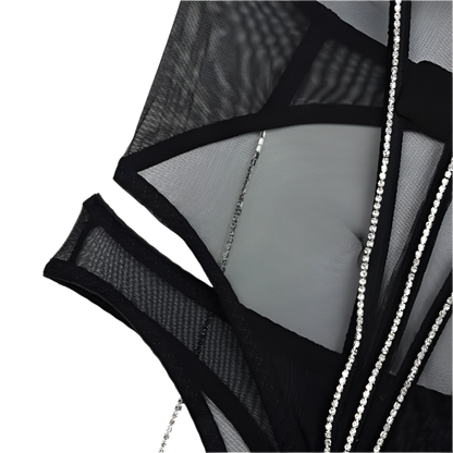 Set Conjunto de lencería con pedrería y Encaje transparente y cinturilla