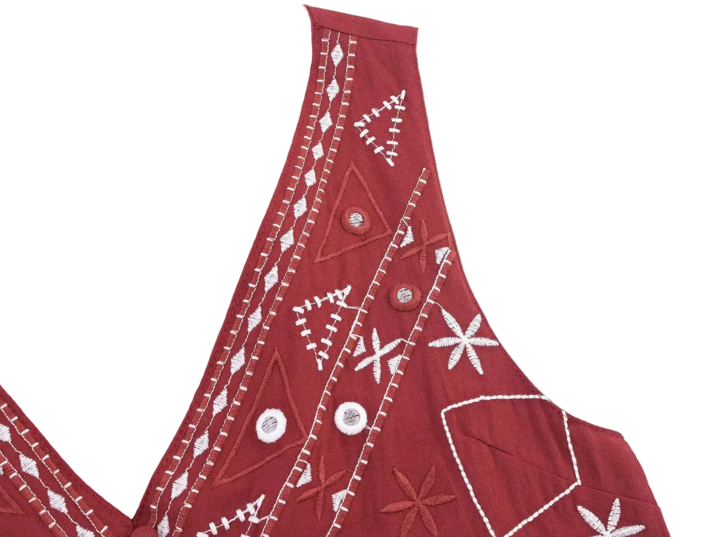 Boho Chic Outfit Set of Red Embroidered Sleeveless Vest and Wide Leg Shorts