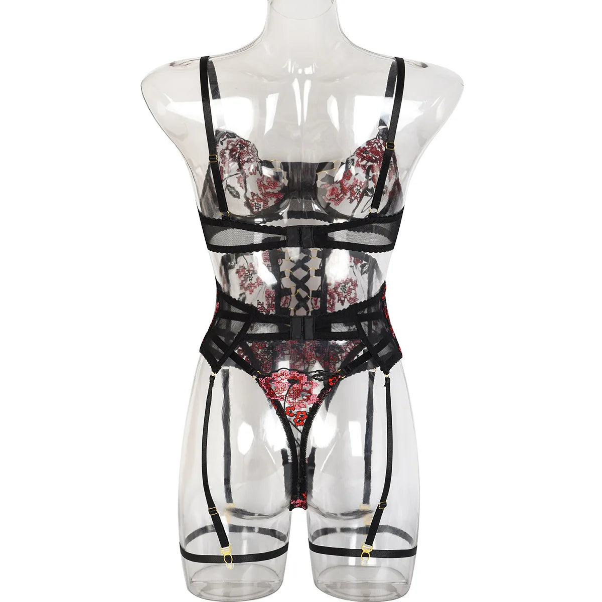 Luxury 3-Piece Lace Lingerie Set with Garter Belt 