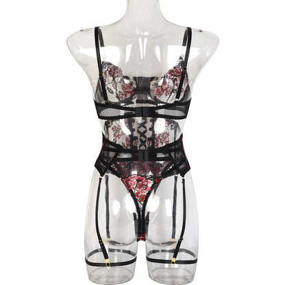 Luxury 3-Piece Lace Lingerie Set with Garter Belt 