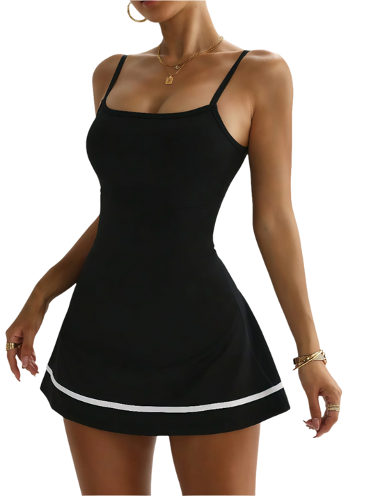 Vestido deportivo sin mangas para mujer con falda corta ajustada y short integrado de diseño para tenis o gimnasio