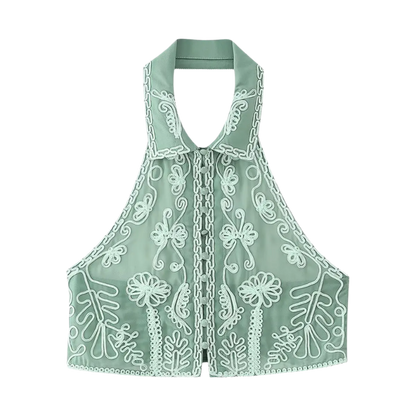 Boho Chic Set of Backless Embroidered Halter Top and Skirt