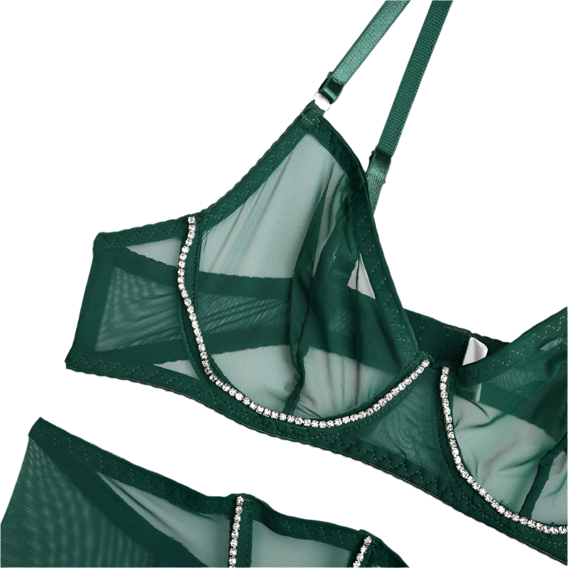 Set Conjunto de lencería con pedrería y Encaje transparente y cinturilla