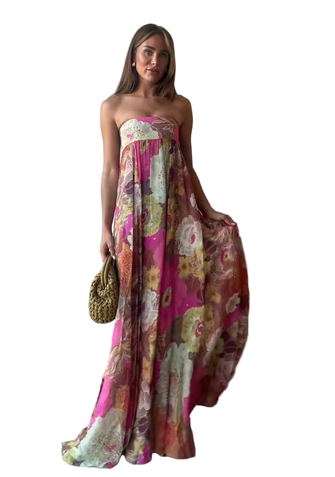 Vestido Strapless Largo sin Mangas Casual