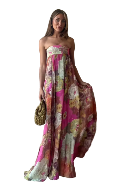 Vestido Strapless Largo sin Mangas Casual