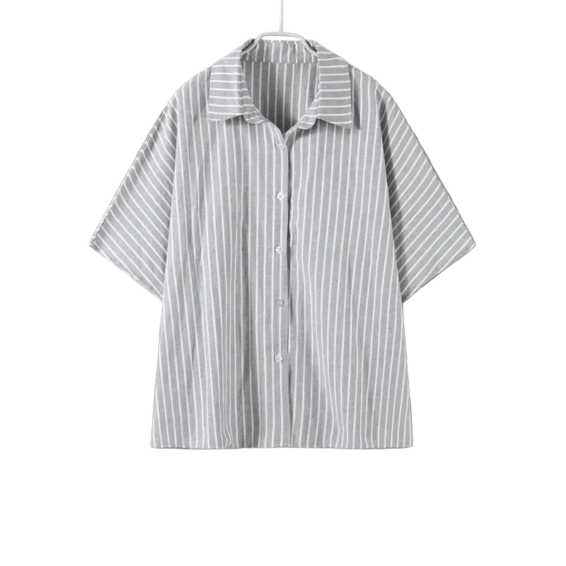 Striped Casual Set with Button-Down Short-Sleeve Lapel Shirt and Wide-Leg Shorts