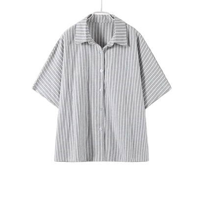 Striped Casual Set with Button-Down Short-Sleeve Lapel Shirt and Wide-Leg Shorts