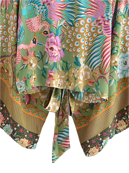 Outfit Boho chic 2-piece set with floral print short kimono and wide-leg pants