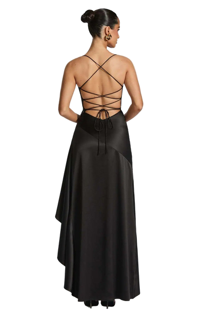 Elegant bodycon style sleeveless slim fit long dress with thin straps