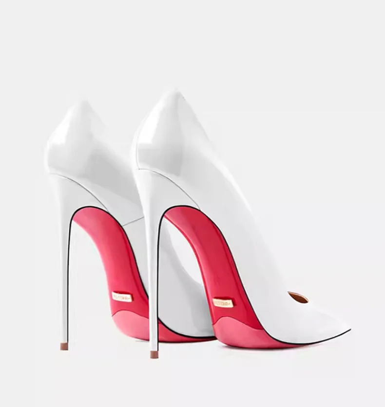 Zapatos de tacón alto y punta fina de suela roja y estilo stiletto de 12 cm