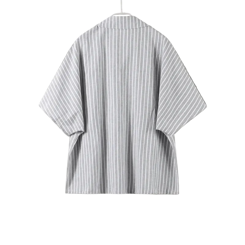 Striped Casual Set with Button-Down Short-Sleeve Lapel Shirt and Wide-Leg Shorts