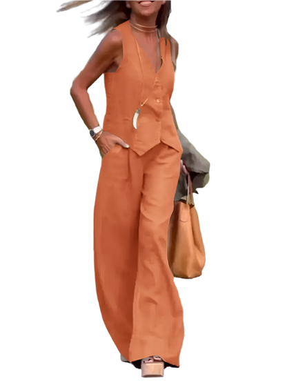Old Money Style Vest and Wide Leg Pants Outfit