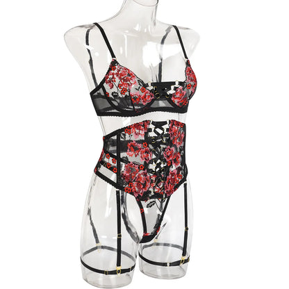 Luxury 3-Piece Lace Lingerie Set with Garter Belt 