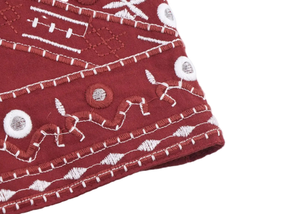 Boho Chic Outfit Set of Red Embroidered Sleeveless Vest and Wide Leg Shorts