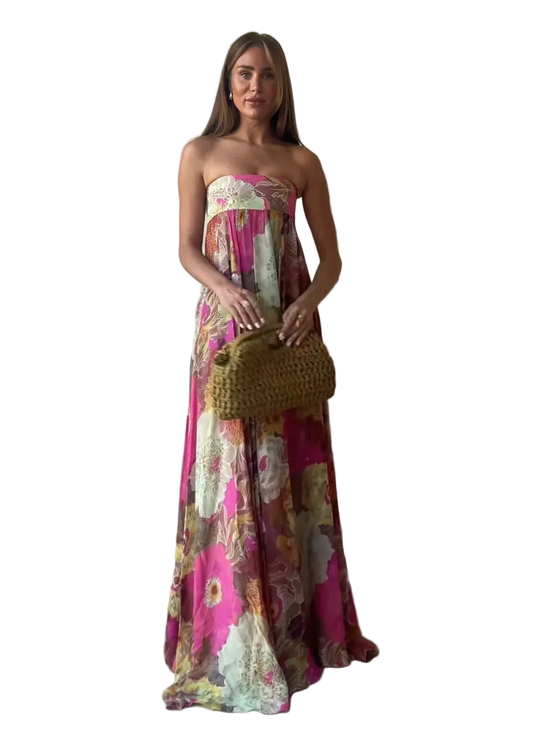 Vestido Strapless Largo sin Mangas Casual