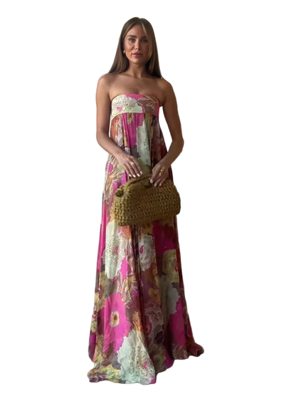 Vestido Strapless Largo sin Mangas Casual
