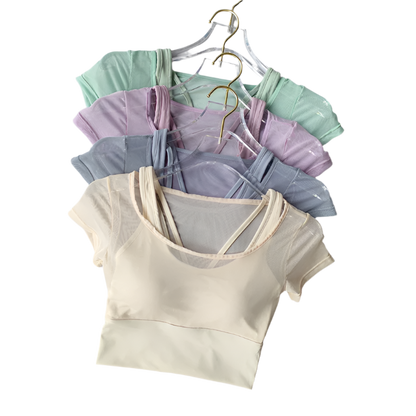 Crop Top con almohadilla en los pechos de secado rápido con manga corta y transpirable