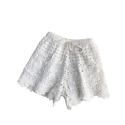 Women's 2-piece set, strappy knit bra top and openwork boho chic wide-leg shorts