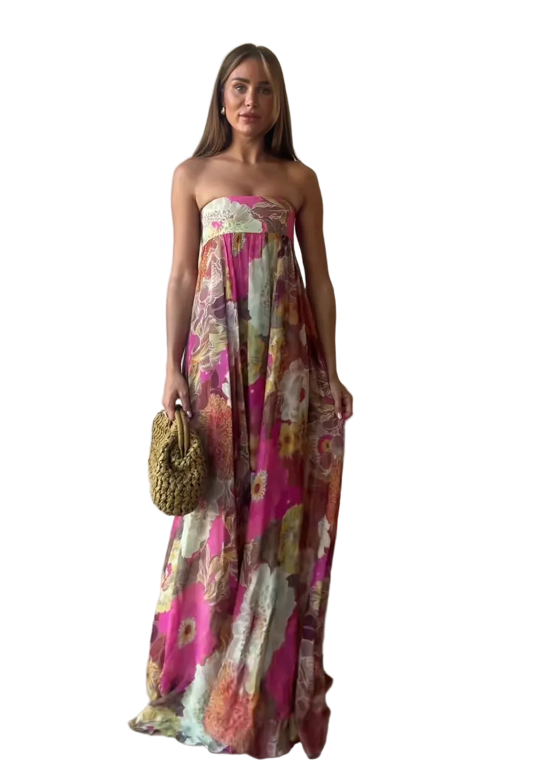 Vestido Strapless Largo sin Mangas Casual